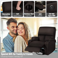 LEVELEVE Rocking Recliner Chair, Massage Rocker Recliner Chair with Vibration Massage and Heat, USB and Type-C Ports,360° Swivel Faux Leather Chairs, Living Room, Bedroom, Nursery, RV, Brown
