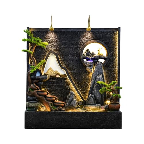 Elegant LED Waterfall Fountain Set with Bonsai Trees – Indoor/Outdoor Decorative Water Features(B)
