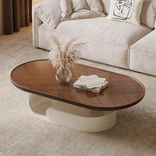 Hhaoran-9863 Side End Table Walnut Wood Grain Oval Coffee Table, Modern Minimalist Design for Living Room, Luxury Home Furniture Accent Coffee Table for Living Room Bedroom Office(130cm)