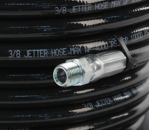 Schieffer Co. Sewer Jetter Hose & 4 Nozzles 3/8in x 300ft 4400 PSI Black