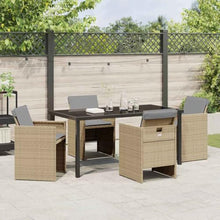 Molumvel 5 Piece Garden Dining Set with Poly Rattan Table and 4 Chairs, Beige Patio Furniture for Outdoor Backyard, Porch, and Deck Seating