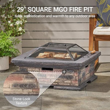 FammyLoft 29 Inch Fire Pits for Outside Wood Burning, MGO Square Firepits for Outside, Wood Burning Fire Pit for Camping, Garden, Backyard, Bonfire Party, Stone Gray