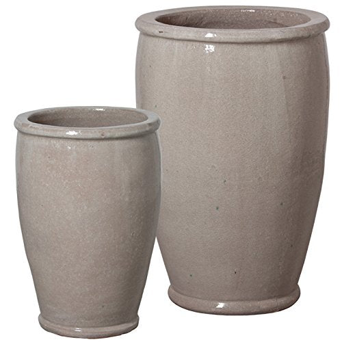 Emissary Home and Garden 20in., 27in. H Gray Ceramic Round Planters with Drainage Hole (Set of 2)