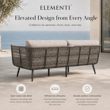 Outdoor Couch Elementi Milano Patio Sofa, 3 Seat Outdoor Patio Furniture Sofa with Aluminum Rope Frame and Sunbrella Canvas Granite 5402 Cushions, Dark Gray, 88.6 x 30.3 x 28.3 in