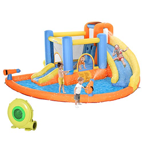 Outsunny Inflatable Water Slide 5-in-1 Bouncy Castle Orange/Blue/Yellow