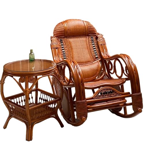 Chinese Rattan Rocking, Porch Rocking Chairs, Wide Armrests Anti Tip Design for Garden Porch Balcony Leisure Use(Yellow,118 * 100 * 64cm)