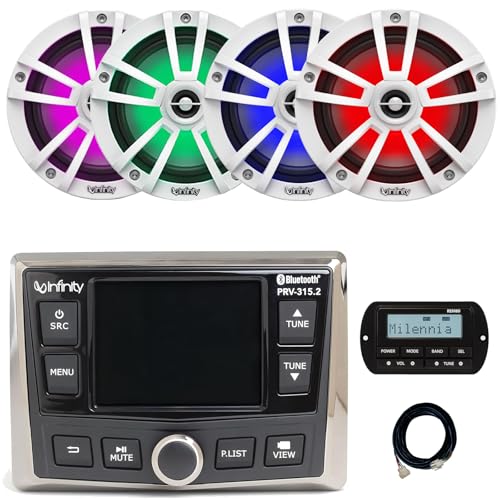 Enrock Marine Infinity PRV-315.2 Bluetooth AM/FM/WB Radio Receiver with 4x 6.5" 225W Waterproof Coaxial Speakers White LED