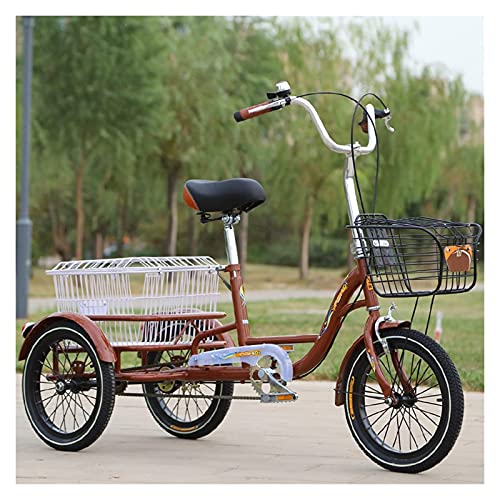 FGVDJ Adult Tricycle 16" Trike Cruiser Bike 1 Speed Cargo Cycling with Light & Basket Brown