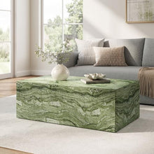 Modway Jordana 47 Inch Rectangle Concrete Coffee Table in Green Marble – Plinth Coffee Table with Faux Stone Finish – Concrete Furniture Center Table for Living Room or Patio