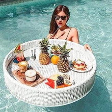 Round Floating Tray Drinks Holder, Pool Drink Holder, Floating Table for Pool, Pool Cup Holders,Rattan Floating Tray, Hot Tub Drinks Holder, Floating Bar for Pool, S White-60 * 60 * 15cm