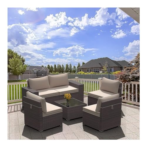 UOPYNE Patio Sectional Furniture Set, 6 Piece All Weather Backyard Conversation Seat, Wicker Conversation Sets, Rattan Sofa Chair with Cushion for Garden, Poolside, Backyard, Porch