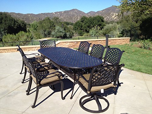 theWorldofpatio Nassau Cast Aluminum Powder Coated 9pc Outdoor Patio Set with 42"x102" Oval Table - Antique Bronze
