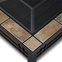 Bowery Hill Rectangle Wood Burning Fire Pit, Natural Slate Tile, 13" H x 33.6" W x 43.75" D, Heat Resistant Powder Coated Steel, Includes Spark Screen, Log Poker, Grate, Protective Cover, Outdoor