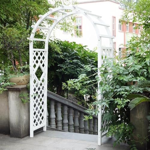 Wooden Garden Arbor Rose Archway Trellis 1.4m Weatherproof Climbing Plant Support Heavy Duty Wedding Arch Easy Assembly(White,180cm/70.8inch)