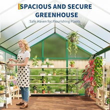 6x10 FT Greenhouse, Outdoor Sliding Door, Polycarbonate Greenhouse with Aluminum Frame, Lockable Door and Ajustable Roof Vent for Backyard, Outside Garden Backyard, Patio, Green