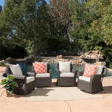 Afuera Living Outdoor Dark Brown Wicker Swivel Rocking Chair Set of 4 with Beige Cushions Brown