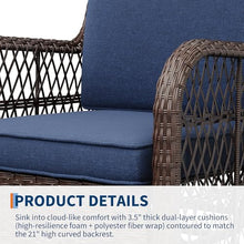 PioneerWorks Outdoor Swivel Wicker Glider Patio Chairs with Table Set, 3 Pieces Outdoor Bistro Set with 4”Thick Cushions and Coffee Table for Porch, Balcony, Deck (Blue)