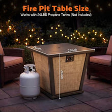 WOCFYK 28" Propane Gas Fire Pit Table, 50000 BTU Square Steel Fire Pit for Outside Patio Deck Garden Courtyard -Brown