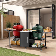 Outdoor Grill Table for Double Big Green Egg, Metal Grill Cart with Storage