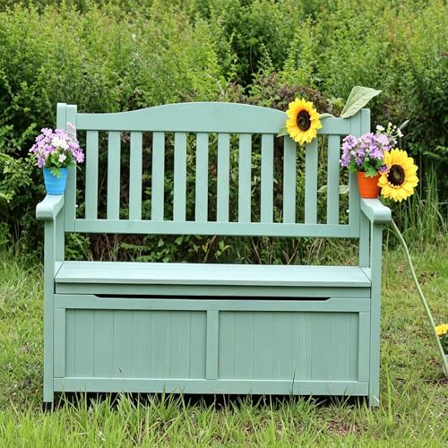 Laohucai Garden Bench, Outdoor Storage Bench, 48.8" Waterpoof Solid Wood Benches for Lawn Yard Porch Work Entryway(B)