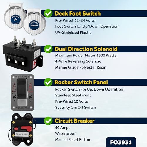 Five Oceans Vertical Windlass Kit 600 Watt 12V DC Silver/Black