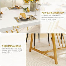 FURUIM2024M Dining Table 70.3 Inch Large Modern Dining Table for 6-8 People Rectangular Kitchen Table Faux Marble Top and Gold Geometric Metal Legs Table and Chairs Dining