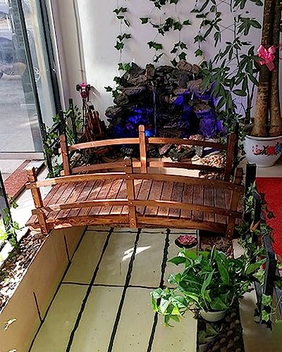 Katzowen Wooden Garden Bridge Arch Backyard Garden Bridge 1.4m/4.6ft, Japanese Style Pond Bridge Decorations, Deck Patio Shed Footbridge, Small Garden Walkway Bridges