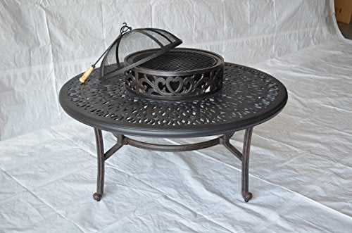 Elizabeth Outdoor Patio Ice Tea and BBQ Fire Pit Round Coffee Table 52" Cast Aluminum