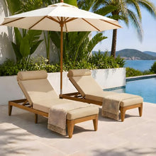 roomfitters Acacia Wood Outdoor Chaise Lounge Set of 2 with Adjustable Backrest and Head Pillow Coffee Brown