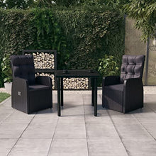 LKJephalotrope 3 Piece Patio Dining Set, Reclining Outdoor Bistro Table and Chairs with Black Cushions, PE Rattan Wicker Dining Table and 2 Recliner Chairs for Garden Backyard