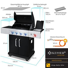 KESSER BBQ Gas Grill, 800 °C Infrared, 4 Burners, Stainless Steel, XXL Grill Trolley, Side Cooker, 5-11 kg Gas Bottle, Piezo Ignition