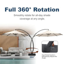 Patio Kingdom 12FT Cantilever Umbrella with Base Large Curvy Outdoor Aluminum Offset Umbrella w/ 360° Rotation, UV Resistant Canopy for Patio, Garden, Backyard, Beige