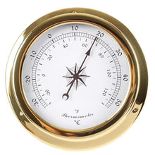 5.7in Portable Marine Wall Hanging Barometer Thermometer Hygrometer Clock Meter Kit, Barometer Traditional Weather Station 4Pcs Weather Station Set, Brass ?Case Boat Accessory Barometer