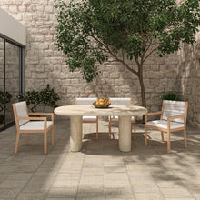 NADAAL STUDIOS Jarek Outdoor Dining Table for 6, Faux Travertine Concrete Finish, Water Transfer Design, Beige