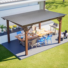 Praxatek 13x10 ft Outdoor Wood Pergola Gazebo, Brown, Corrosion-Resistant Fir, Metal Roof, Weather-Resistant Patio Shade Structure for Backyard (13X10 FT)