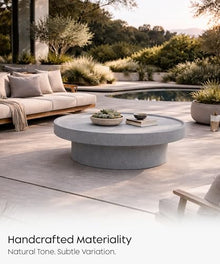 eldimer no.101 GFRC Concrete Coffee Table 39.3” - Handcrafted Round Modern Architectural Table, Weather Resistant, Indoor & Outdoor, 108 lbs Solid Cement Construction for Patio or Living Room