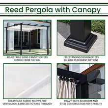 Hanover Reed Outdoor Pergola with Adjustable Sling Canopy Gray 9.8' x 9.8' x 7.6'