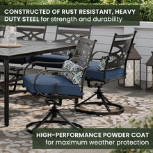 Hanover Montclair 11-Piece Patio Dining Set with 10 Swivel Rocker Chairs and Lumbar Pillows Navy Blue