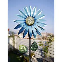 GenSDH Outdoor Patio Decor, Flower Garden Wind Spinner Large Metal Decor Wind Sculpture for Yard Garden Ornament Windmill Spike,Yellow 2M,Blue 2m