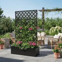 Relaxdays Planter with Trellis Wall, Diamond Design, H x D: 180 x 110 x 40 cm, Privacy Screen and Flower Box, Metal, Black