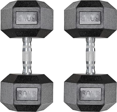 LIFERUN Rubber Coated Cast Iron Hex Dumbbell Set, 75lb Black