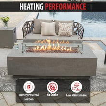 AMS 60" Rectangular Concrete Natural Gas Fire Pit Table Bundle (Light Gray)