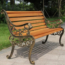 ERoomQ Outdoor GThe Bench,Heavy-Duty Park Bench with armrests and backrest, Patio Loveseats with cast Iron Frame and anticorrosive Solid Wood Slat