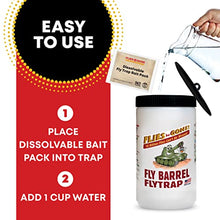 Flies Be Gone Outdoor Fly Traps 2-Pack Reusable – with 2 Dissolvable Fly Attractant Refill Packets & 2 Suspension Straps - Protein-Powered Attractant Catcher for Your Patios, Home and Commercial Use.