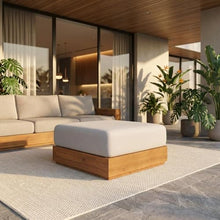 Outdoor Escape Gray Outdoor Patio Acacia Wood Ottoman, Durable Wooden Construction, Modern Design, Versatile Seating Or Footrest, Weather-Resistant Finish