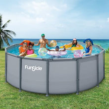 Funsicle Oasis Above Ground Metal Frame Swimming Pool Set – with FB1200S AutoSkimmer Pump, Ladder, Cover, Cloth & Deluxe Maint. Kit, 14' x 48", Round, Gray