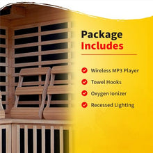 HEATWAVE Tucson 4 Person Hemlock Low EMF Infrared Wood Sauna for Home & Indoor Relaxation – With 9 Carbon Heaters, Chromotherapy Lighting, Tempered Glass Door, Built-In Stereo Sound System