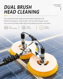 TBANVOO Electric Rotating Dual-Head Solar Panel Cleaning Brush with Carbon Fiber Telescopic Pole, Water-Fed, for Power Plants & Solar Farms 7m