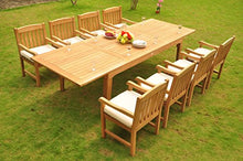 New 9 Pc Luxurious Grade-A Teak Wood Outdoor Dining Set - Very Large Caranasas 122" Double Extensions Double Extensions Premium Dining Rectangle Table and 8 Devon Arm / Captain Chairs #WHDSDVs