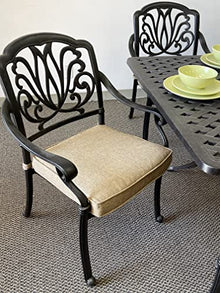 Patio Land Elizabeth Outdoor Cast Aluminum Powder Coated 11-Piece Dining Set with Extendable 132in Rectangular Dining Table (Premium-Linen-Sesame Cushions)
